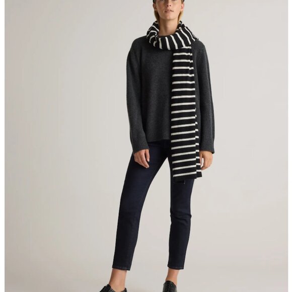 🖤🤍 NWT Quince Mongolian Cashmere Wrap – Black/Ivory Stripe - Picture 2 of 6